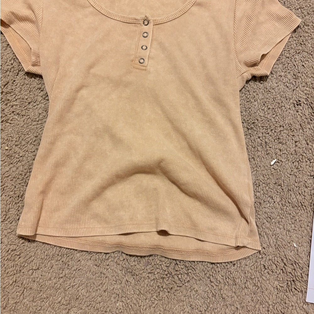 Pink Rose Tan Ribbed Short Sleeve Tee